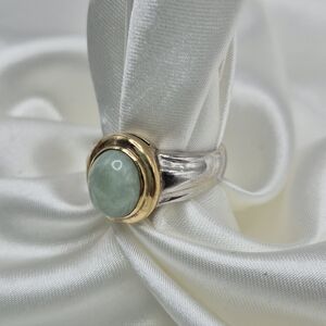 STUNNING STERLING Silver & Gold Ring with Jade Stone! Sz 8 Thailand CNA